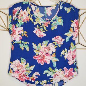 Blue Blouse with Large Floral Prints
